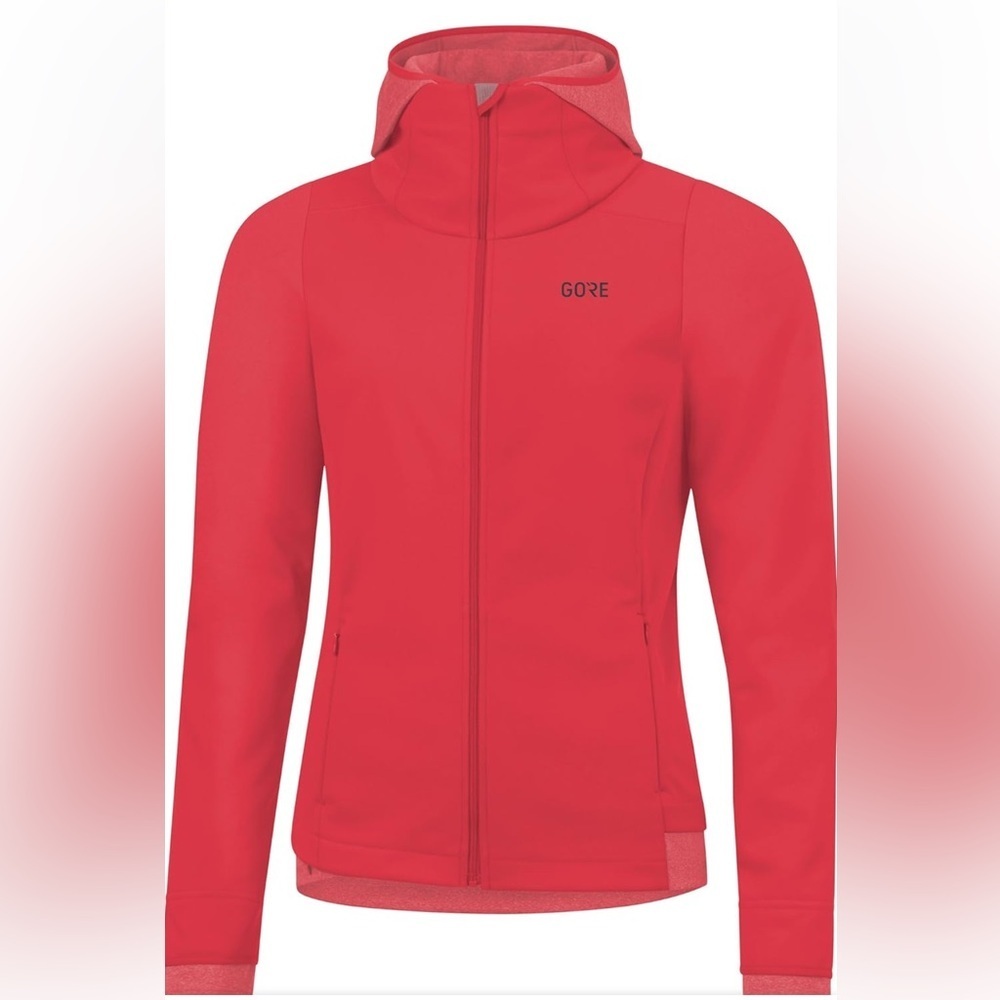 GORE Wear R3 Windstopper Hooded Running Jacket Red Windproof Full Zip Reflective